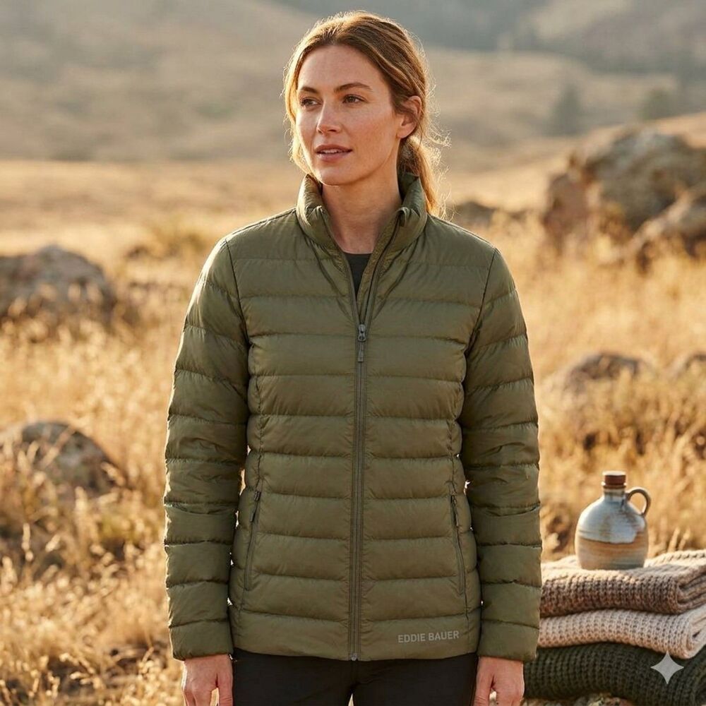 Eddie Bauer 650 Down Jacket Womens XL Green Lightweight Packable Puffer